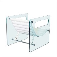 Armchair with left and right sides in clear glass and with seat with white genuine leather 194-Aera