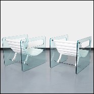 Armchair with left and right sides in clear glass and with seat with white genuine leather 194-Aera