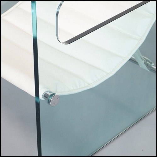 Armchair with left and right sides in clear glass and with seat with white genuine leather 194-Aera