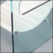 Fauteuil avec côtés gauche et droit en verre clair et assise en cuir blanc véritable 194-Aera