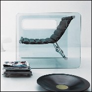 Fauteuil avec côtés gauche et droit en verre clair et assise en cuir blanc véritable 194-Aera