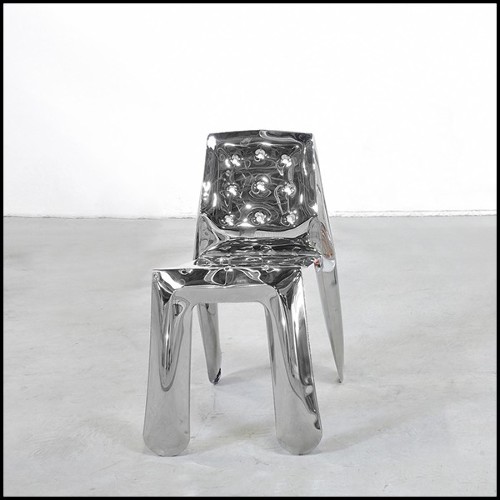 Chair made in polished stainless steel using bending properties of steel sheets 193-Bloat