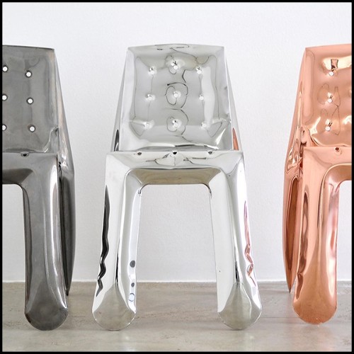 Chaise en acier inoxydable poli, utilisant les propriétés de flexion de la tôle d'acier 193-Bloat