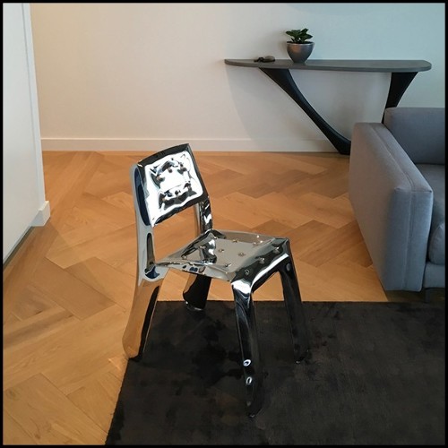 Chaise en acier inoxydable poli, utilisant les propriétés de flexion de la tôle d'acier 193-Bloat