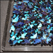 Table basse avec près de 330 papillons sous cadre en plexiglass et plateau en verre PC-Blue Butterflies