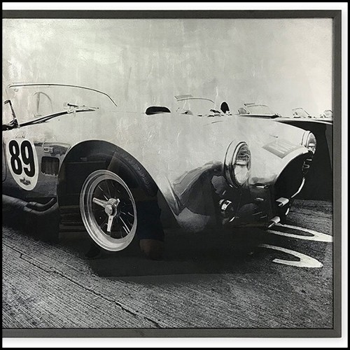 Print on acrylic of a cobra AC racing car with silver leaf highlights with blackened frame 192-Cobra