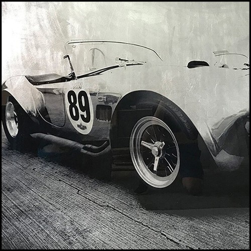 Print on acrylic of a cobra AC racing car with silver leaf highlights with blackened frame 192-Cobra