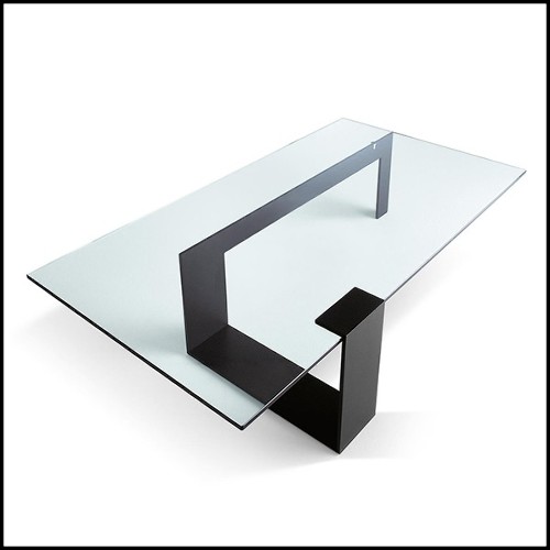 Table basse avec base en acier laquée noire et avec plateau en verre trempé 194-Longarm