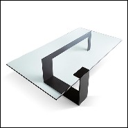 Table basse avec base en acier laquée noire et avec plateau en verre trempé 194-Longarm