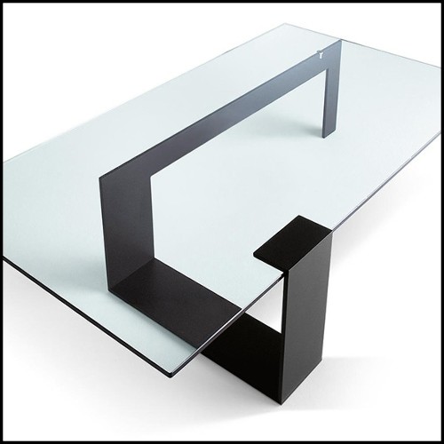 Coffee table with stell base in black lacquered finish with tempered clear glass top 194-Longarm
