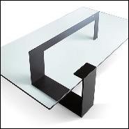 Table basse avec base en acier laquée noire et avec plateau en verre trempé 194-Longarm
