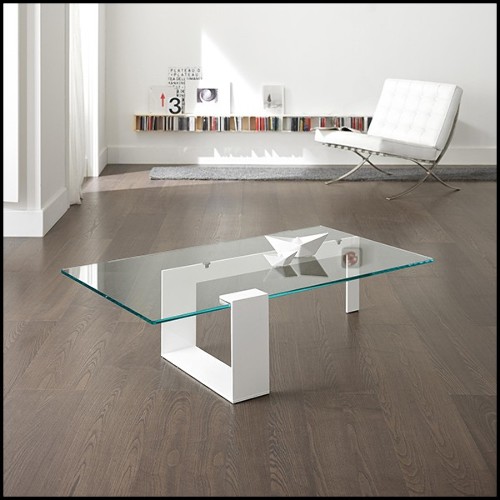 Coffee table with stell base in black lacquered finish with tempered clear glass top 194-Longarm