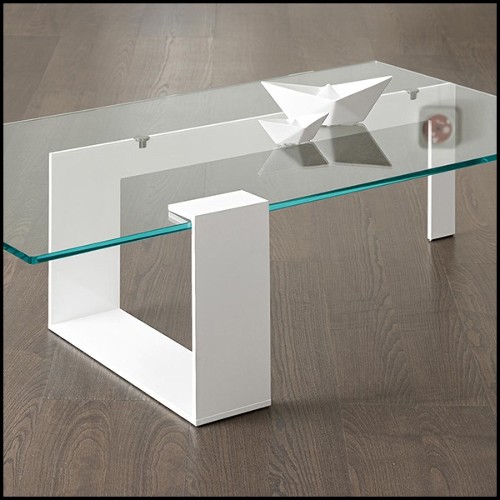 Table basse avec base en acier laquée noire et avec plateau en verre trempé 194-Longarm