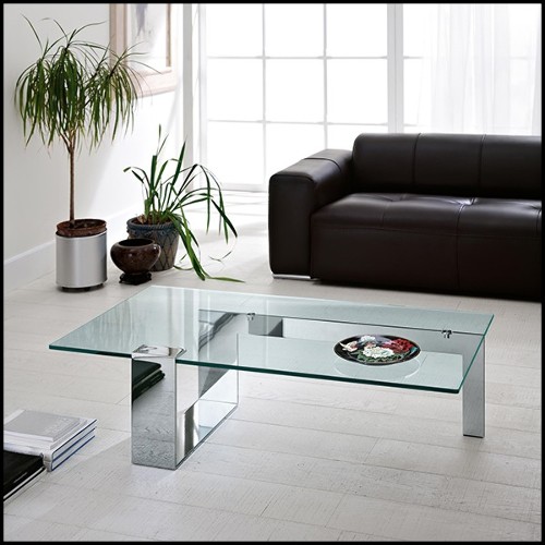Coffee table with stell base in black lacquered finish with tempered clear glass top 194-Longarm