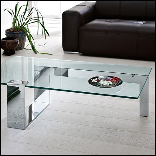 Table basse avec base en acier laquée noire et avec plateau en verre trempé 194-Longarm