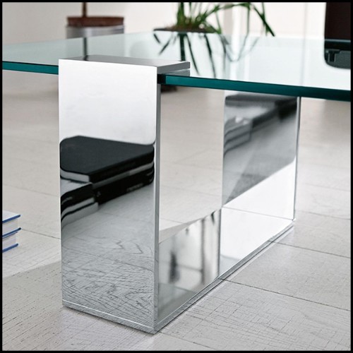 Coffee table with stell base in black lacquered finish with tempered clear glass top 194-Longarm