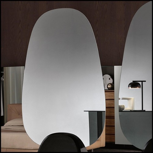 Miroir avec miroir panneau en verre fumé sur base noire brillante ou noir mate 194-Pebble