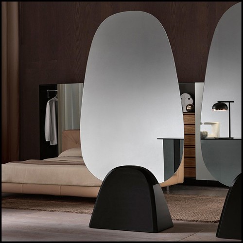 Mirror with smoked glass panel on glossy black or matt black base 194-Pebble
