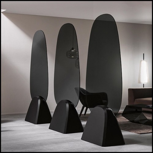 Mirror with smoked glass panel on glossy black or matt black base 194-Pebble