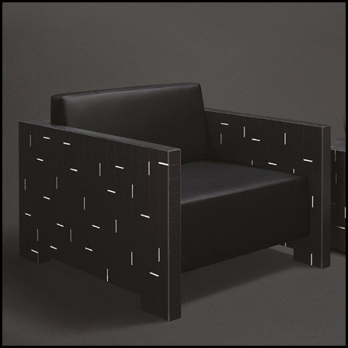 Armchair covered with black genuine squared leather with small white rods 189-Rods Leather