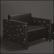 Fauteuil couvert avec carrés de cuir véritable noir avec petites tiges blanches en cuir 189-Rods Leather