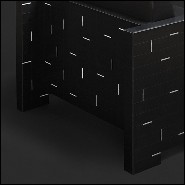 Fauteuil couvert avec carrés de cuir véritable noir avec petites tiges blanches en cuir 189-Rods Leather