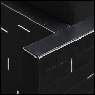 Fauteuil couvert avec carrés de cuir véritable noir avec petites tiges blanches en cuir 189-Rods Leather