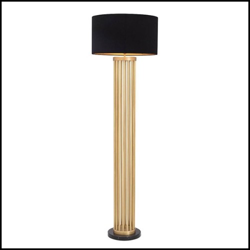 Floor Lamp in antique brass finish with black marble base with black shade with gold lining 24-Condo