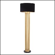 Floor Lamp in antique brass finish with black marble base with black shade with gold lining 24-Condo