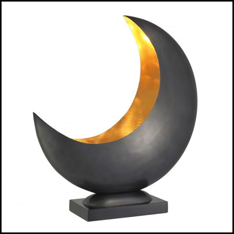 Table lamp in gunmetal finish with inside in polished brass and granite base 24-Half Moon