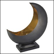 Table lamp in gunmetal finish with inside in polished brass and granite base 24-Half Moon