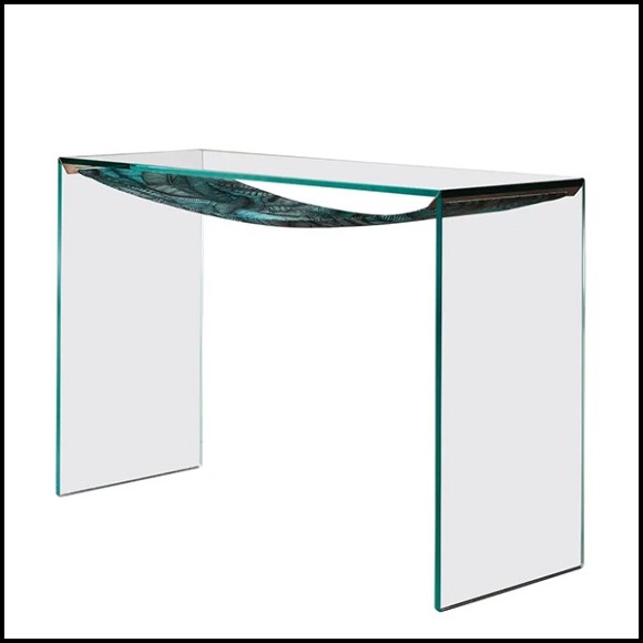 Console table with extra clear glass with leaves printed on fabric under the top 194-Green Leaves