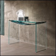 Console table with extra clear glass with leaves printed on fabric under the top 194-Green Leaves