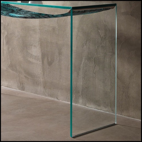 Console table with extra clear glass with leaves printed on fabric under the top 194-Green Leaves