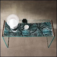 Console table with extra clear glass with leaves printed on fabric under the top 194-Green Leaves