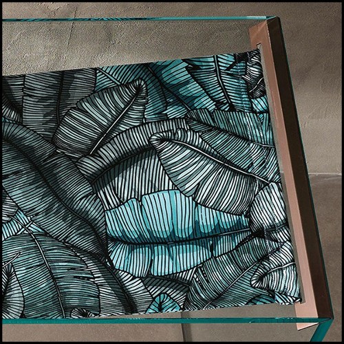 Console table with extra clear glass with leaves printed on fabric under the top 194-Green Leaves