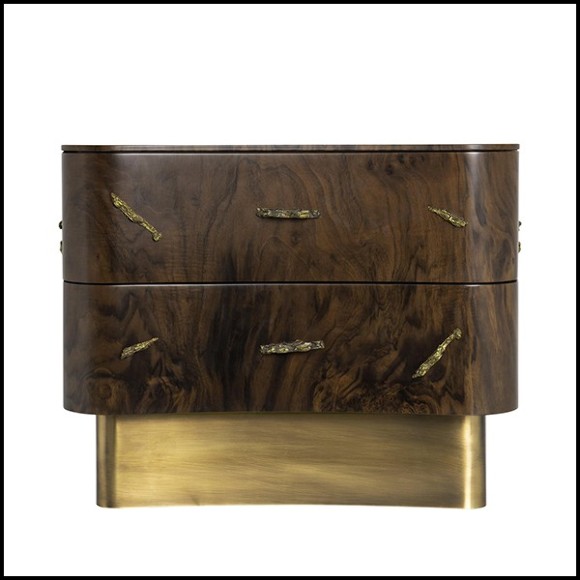 Nightstand in solid walnut veneer with polished brass details and brushed aged brass feet 155-Tarius