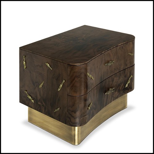 Nightstand in solid walnut veneer with polished brass details and brushed aged brass feet 155-Tarius