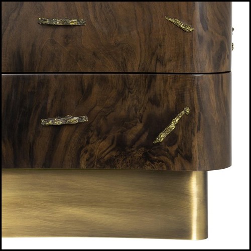 Nightstand in solid walnut veneer with polished brass details and brushed aged brass feet 155-Tarius
