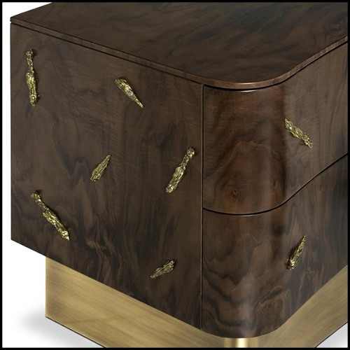 Nightstand in solid walnut veneer with polished brass details and brushed aged brass feet 155-Tarius