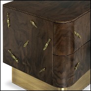 Nightstand in solid walnut veneer with polished brass details and brushed aged brass feet 155-Tarius