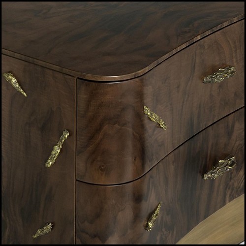 Nightstand in solid walnut veneer with polished brass details and brushed aged brass feet 155-Tarius