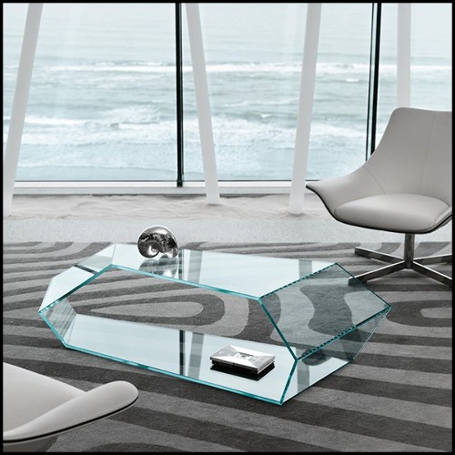 Coffee table with trapezoidal shape made with clear glass 194-Trapez Glass