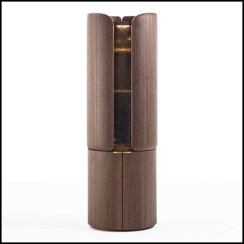Bar in solid walnut wood covered with solid brass in brushed finish with USB rechargeable LED light 163-Adria