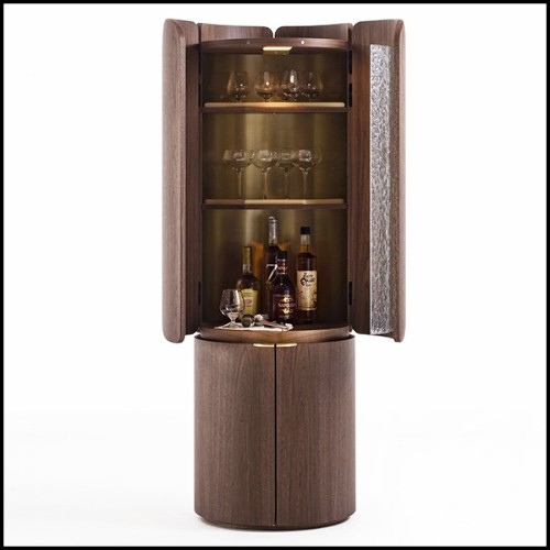 Bar en noyer massif avec laiton massif finition brossé et lumière Led rechargeable avec USB 163-Adria