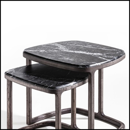 Side table set of 2 in solid ashwood in stained coffee finish with marble top 163-Asher Set of 2