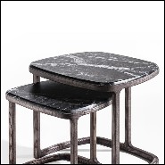 Side table set of 2 in solid ashwood in stained coffee finish with marble top 163-Asher Set of 2