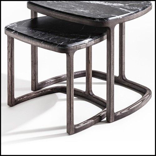 Side table set of 2 in solid ashwood in stained coffee finish with marble top 163-Asher Set of 2