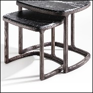 Side table set of 2 in solid ashwood in stained coffee finish with marble top 163-Asher Set of 2