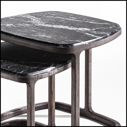 Side table set of 2 in solid ashwood in stained coffee finish with marble top 163-Asher Set of 2